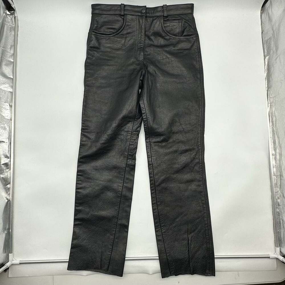 X Element Women's Size 10 Black Genuine Leather Lined Raw Hem Motorcycle Pants